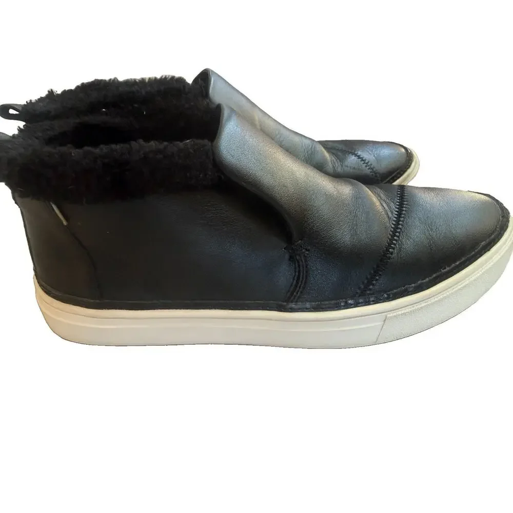 TOMS Unisex Adults Black Mid Top Slip-On Leather Faux Fur Lined Sneakers